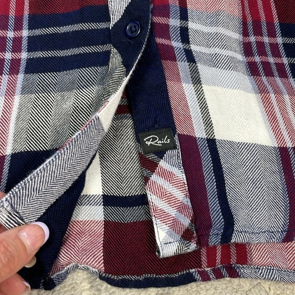 Rails Hunter Plaid Button Front Long Sleeve Shirt Flannel Burgundy Navy Blue S - Picture 9 of 10